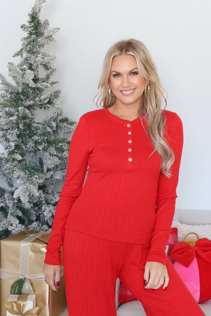 Festive Red Pointelle Top