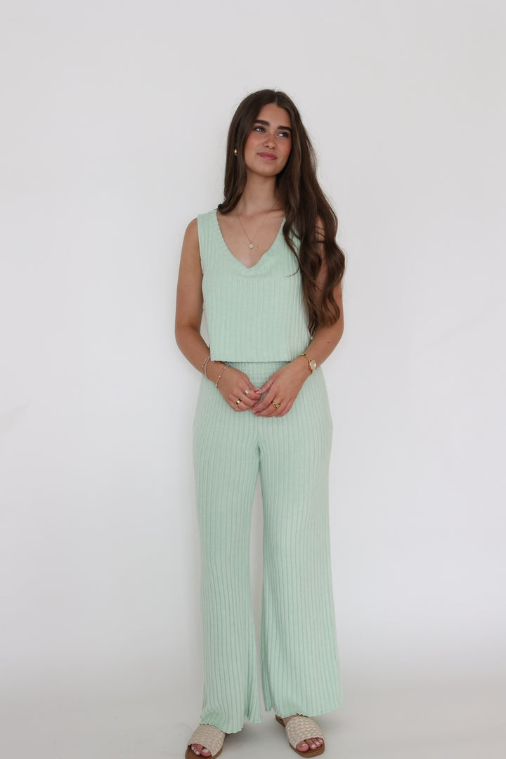 Sloane V-Neck Rib Tank- Pistachio