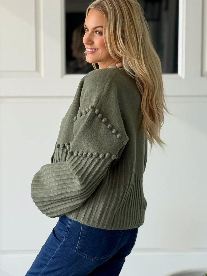 Pom Pom Cardigan- Olive