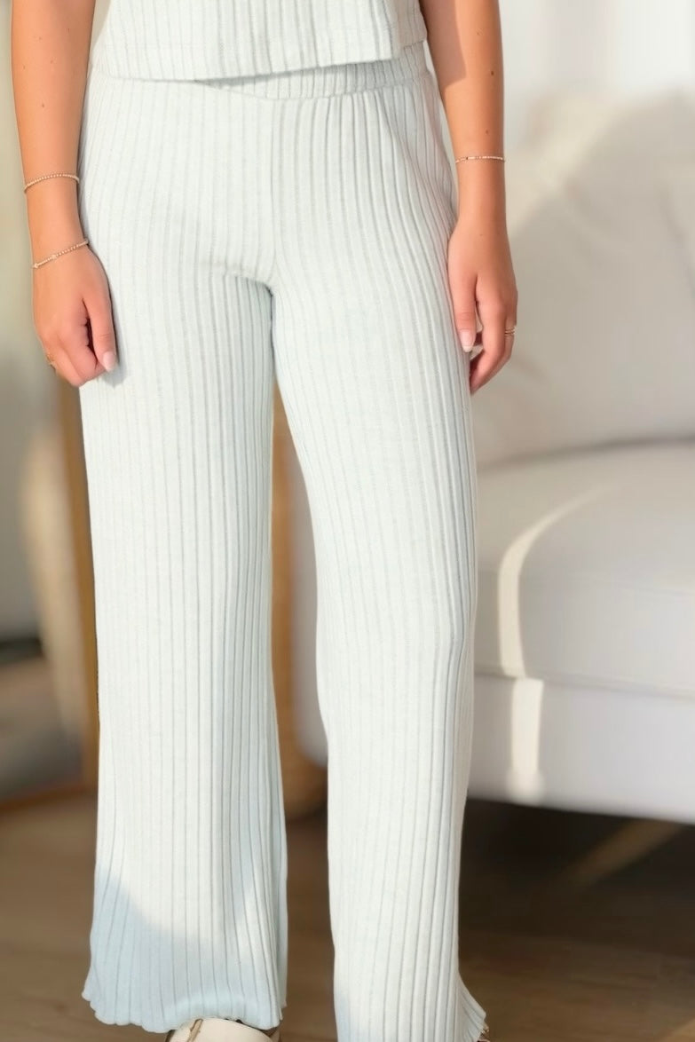 Dawn Smocked Rib Pant- Aqua Cloud