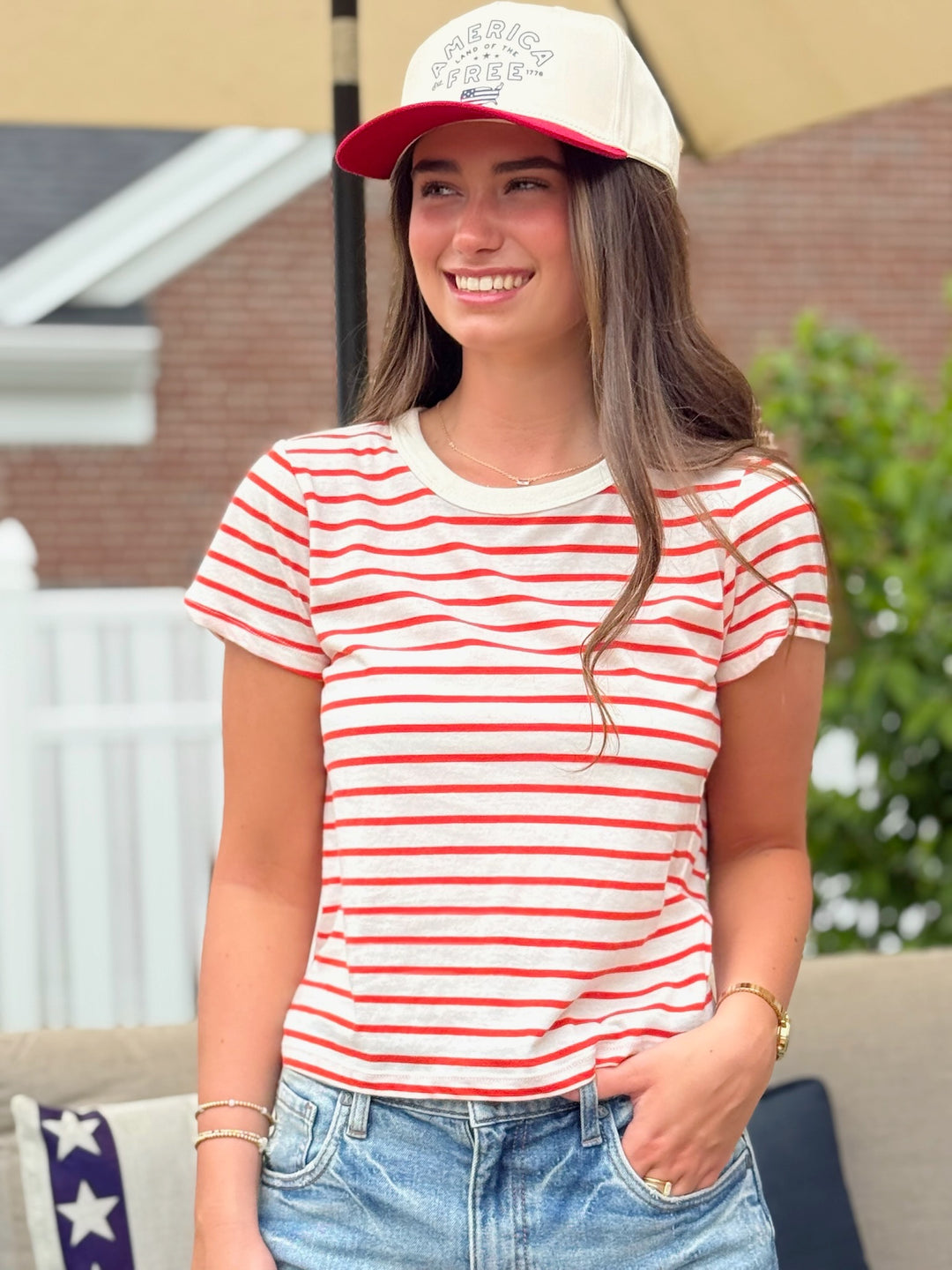Junie Stripe Tee- Red