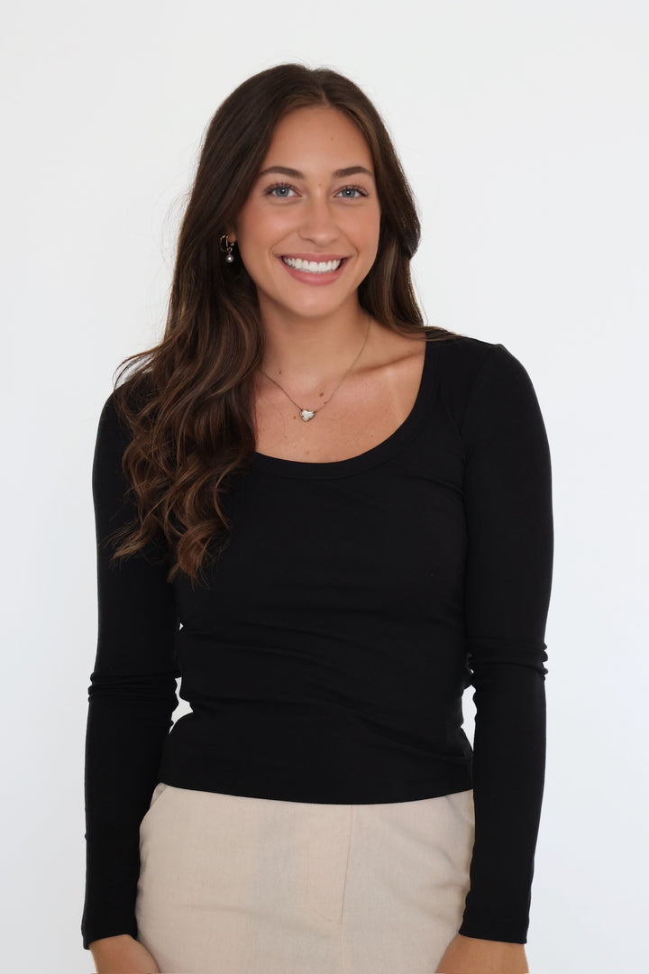 Second Skin Scoop Neck Top - Black