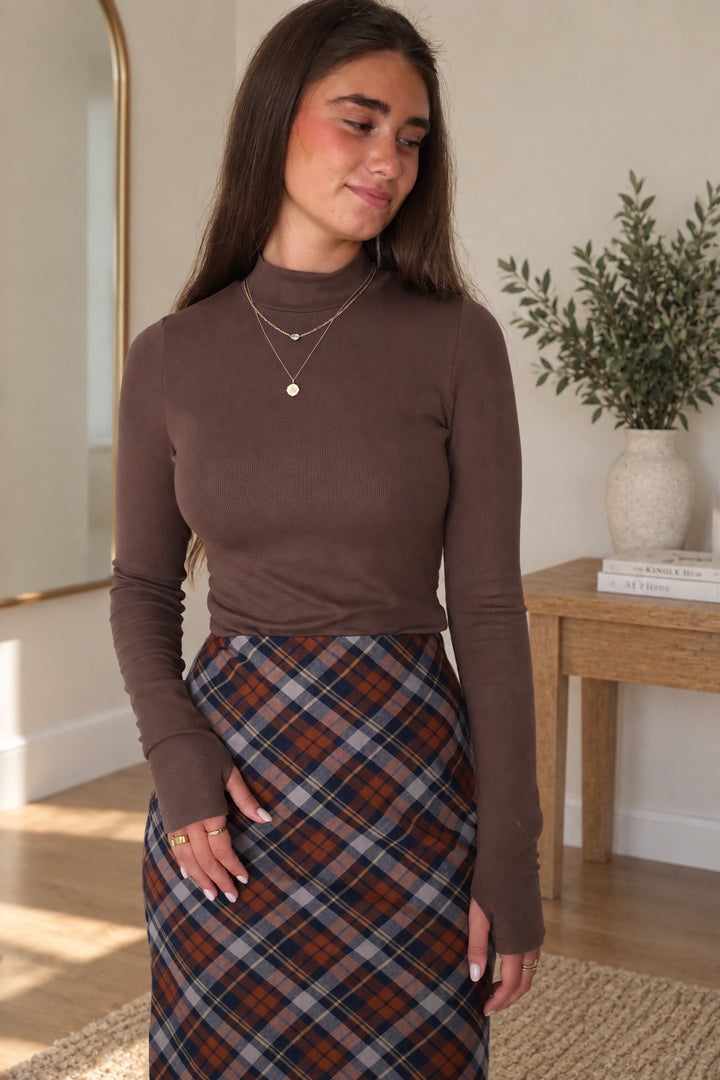 Ronan Mock Neck Top- Brown