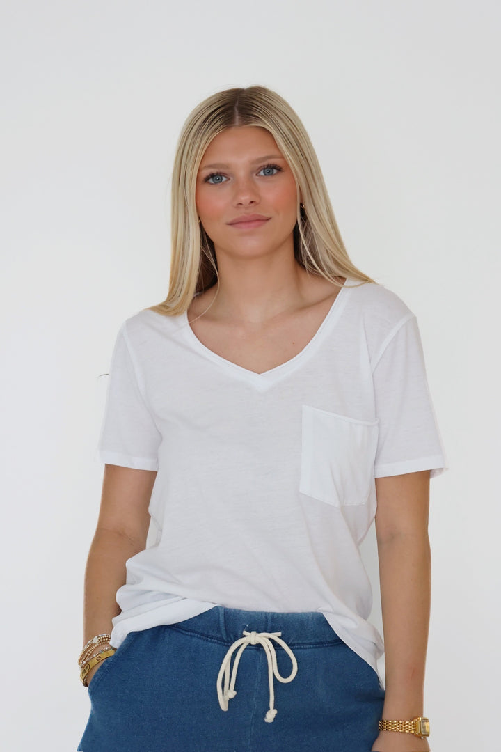 Modern Pocket Tee- White-final sale