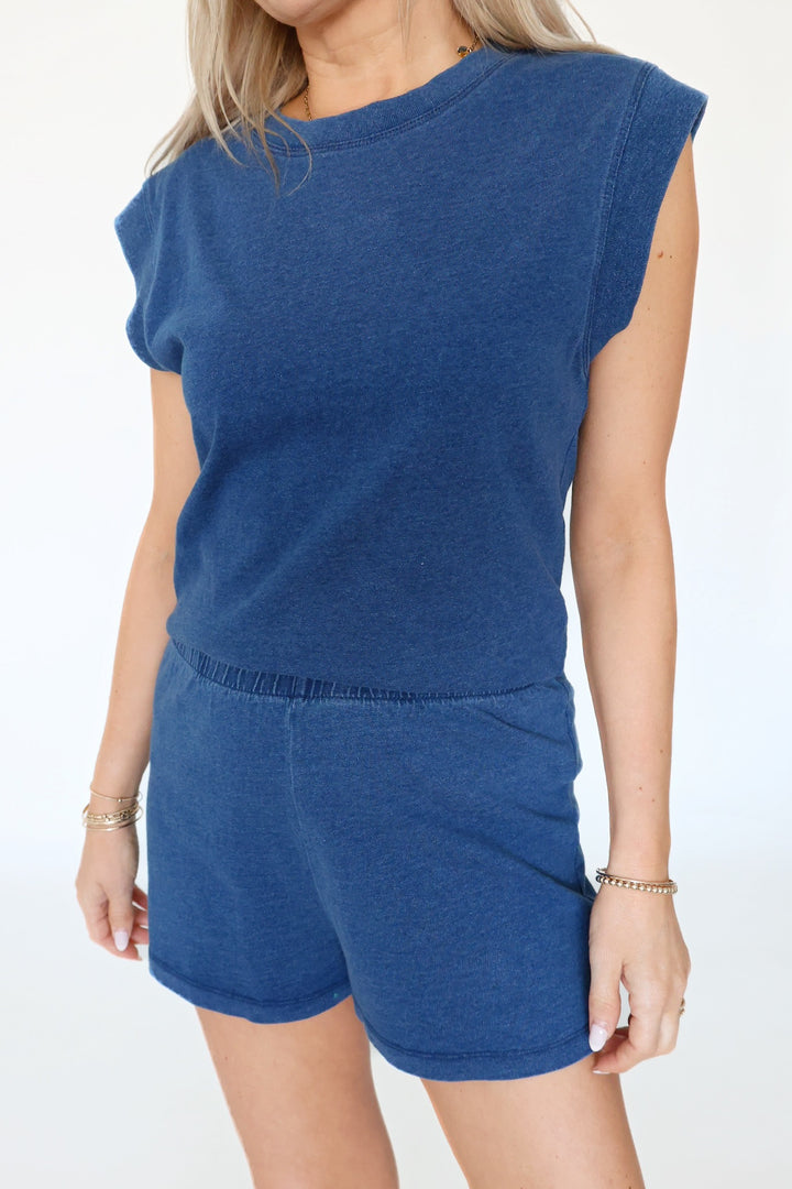 Camino Jersey Denim Top- Indigo