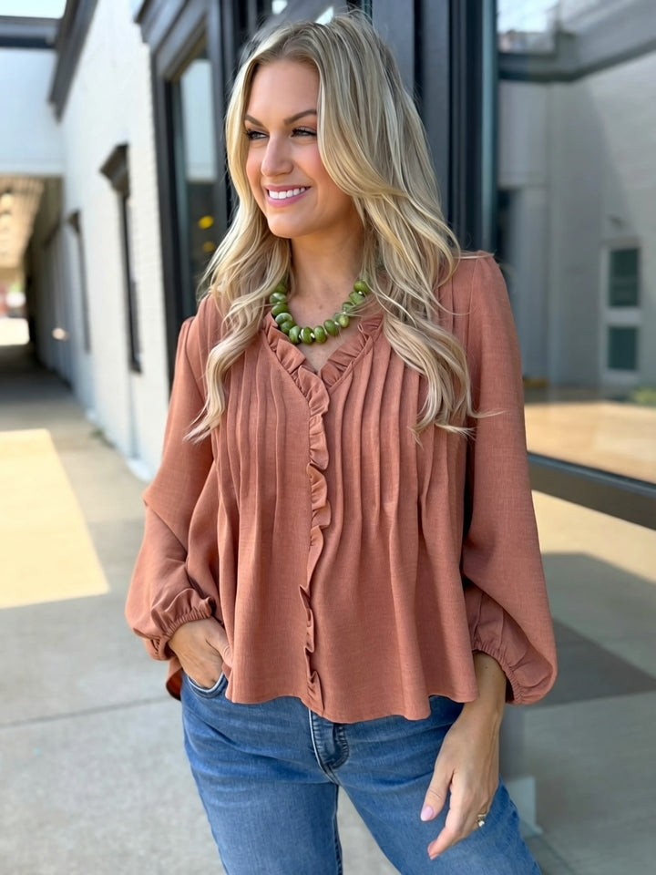 Lillian Ruffle Top - Terracotta