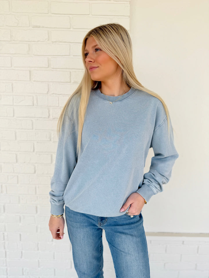 Boyfriend Denim Sweatshirt- Ocean Air