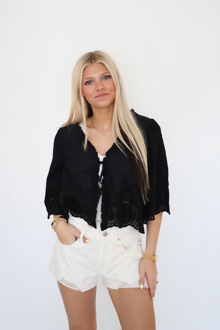 Daisy Tie Front Blouse- Black (FINAL SALE)