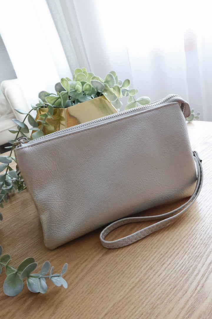 Riley Wristlet Crossbody - Bright Silver_(FINAL SALE)