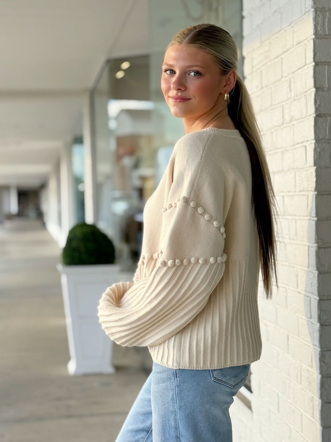 Pom Pom Cardigan- Cream