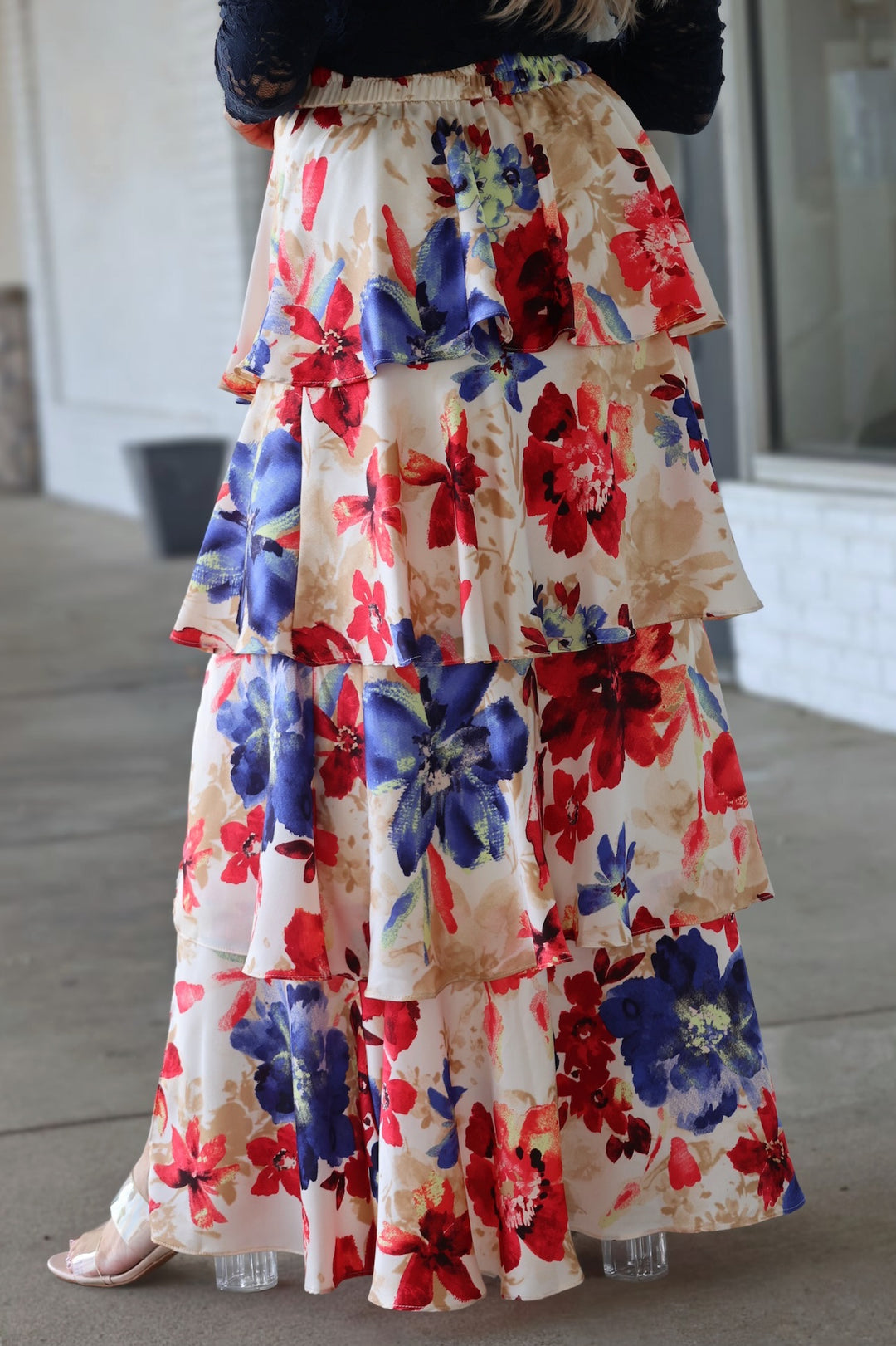 Garden Rose Maxi Skirt- Red