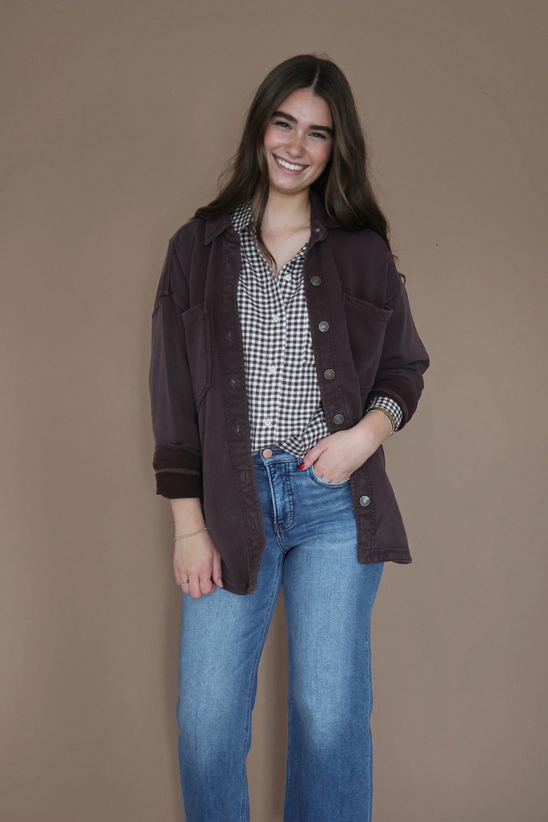 River Plaid Button Up- Chocolate Cherry (FINAL SALE)