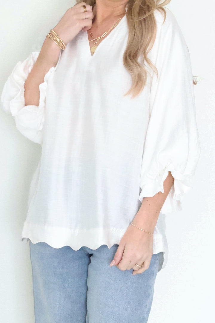 Allie Scallop Top- White