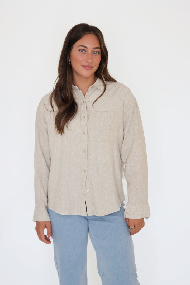 Alfie Linen Button Up - Flax (Final sale)