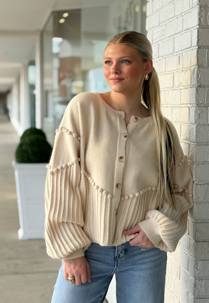 Pom Pom Cardigan- Cream