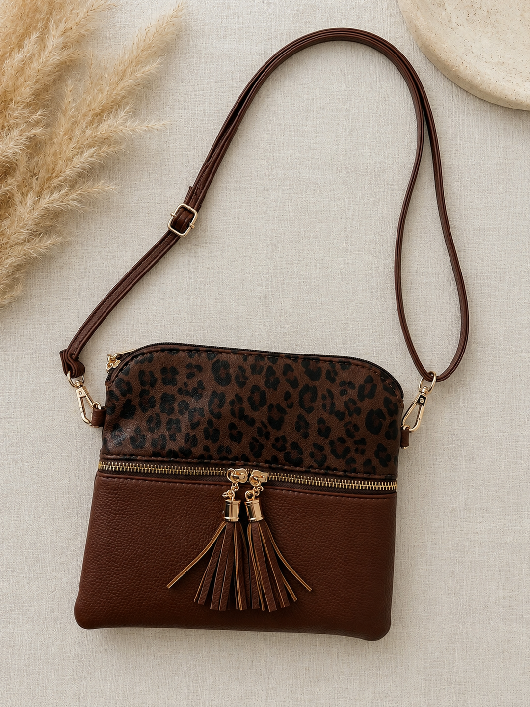 Tara Cheetah Crossbody- Chocolate