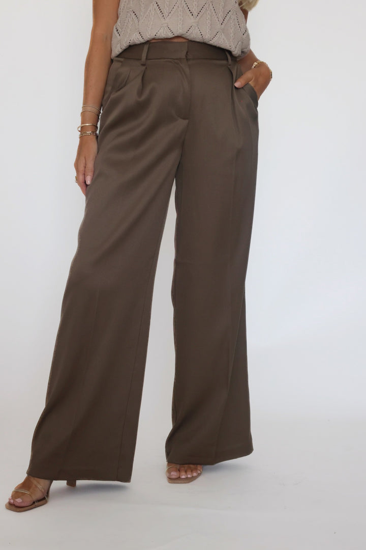 Lilibet Satin Pant - Khaki (FINAL SALE)