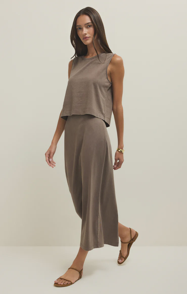 Gail Jersey Denim Midi Skirt- Taupe