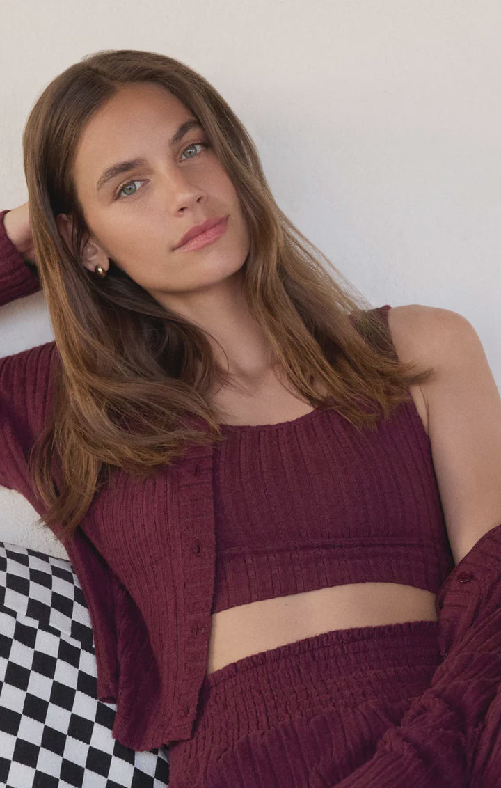 Zoe Rib Tank Bra- Merlot