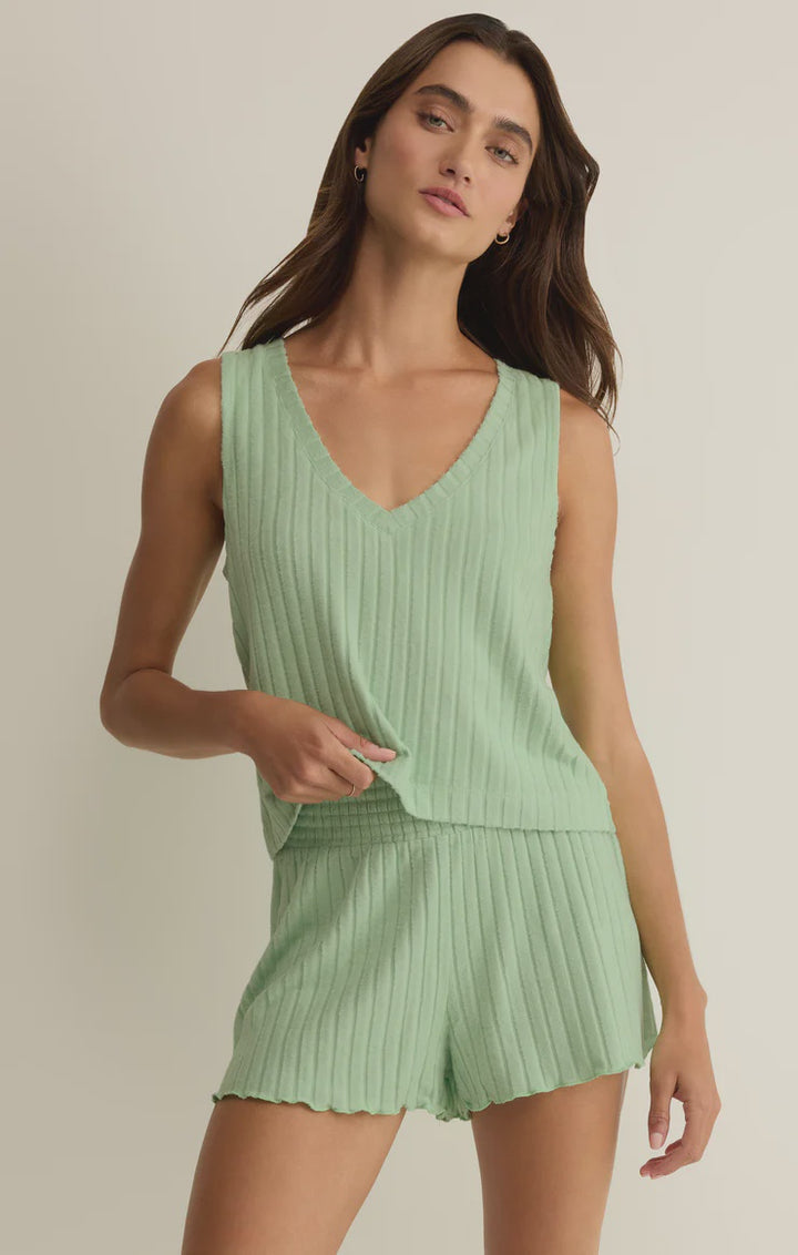 Sloane V-Neck Rib Tank- Pistachio