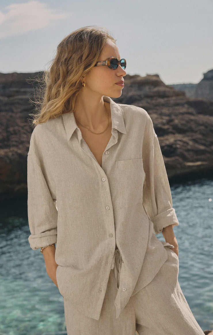 Alfie Linen Button Up - Flax (Final sale)