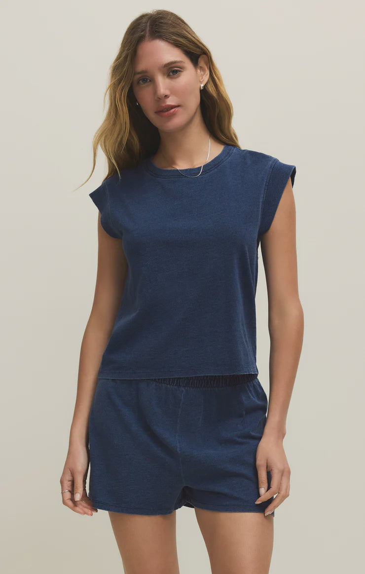 Camino Jersey Denim Top- Indigo