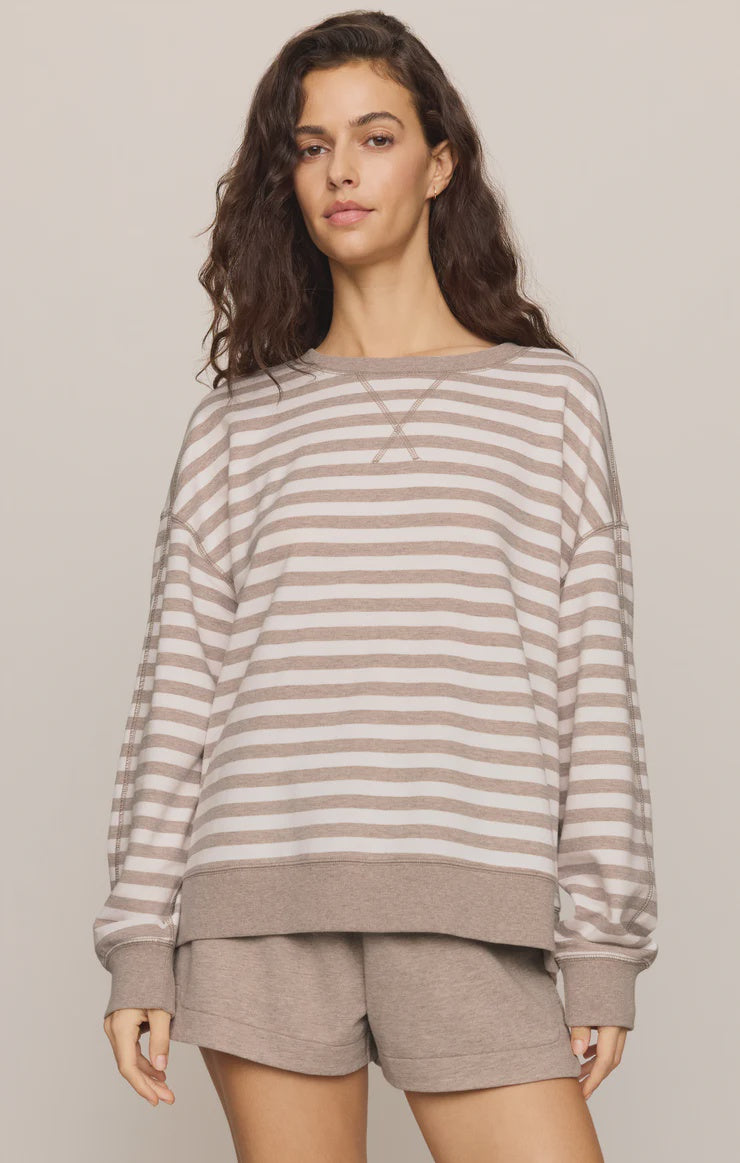 Everyday Stripe Crew- Heather Ash