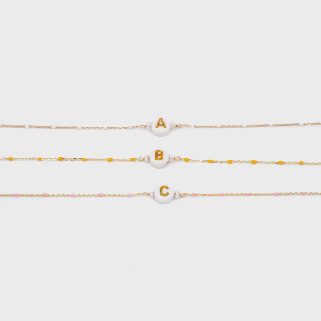 Enamel & Gold Initial Bead Bracelet