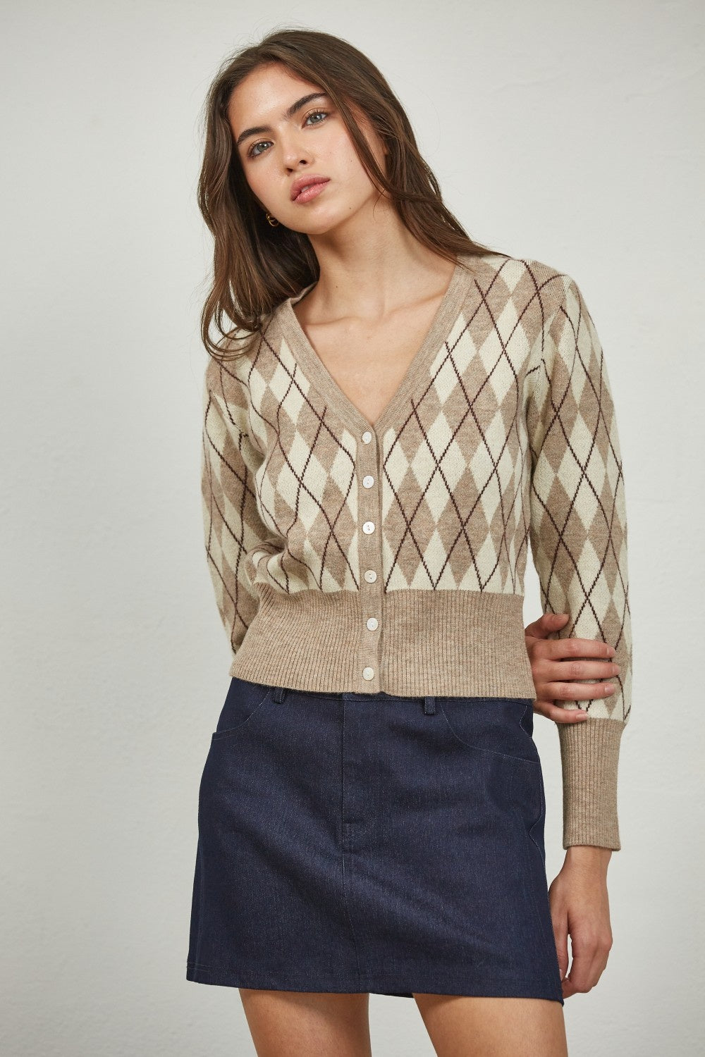 Treasure Argyle Cardigan-(FINAL SALE)