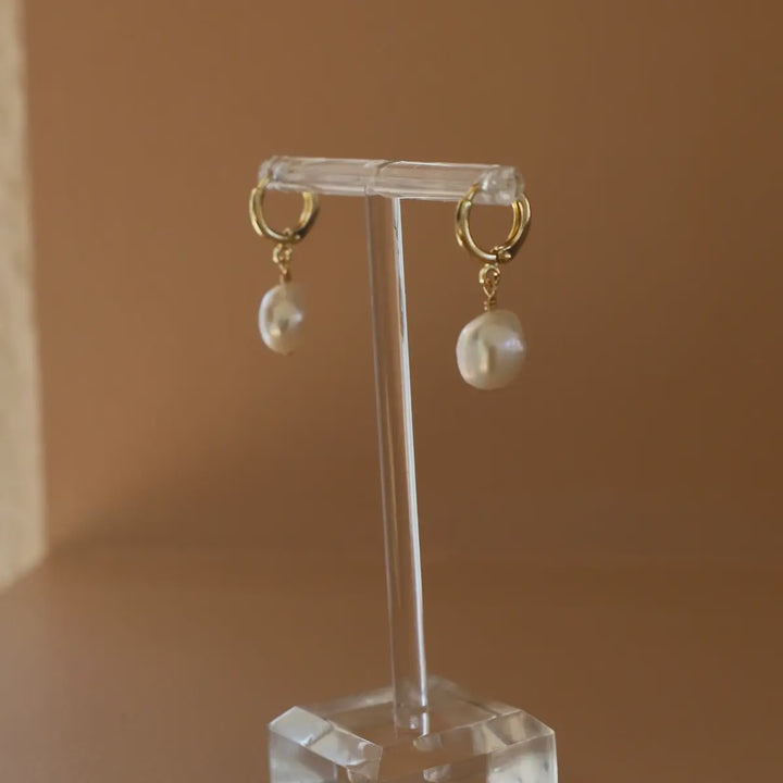 Keshi Pearl Huggies- Gold Plated