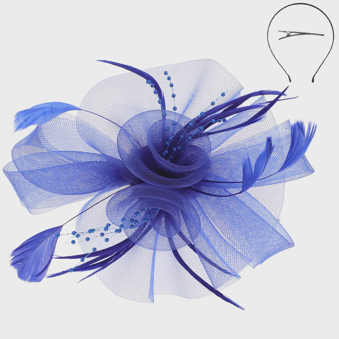 Win Place Show Headband Fascinator- Blue