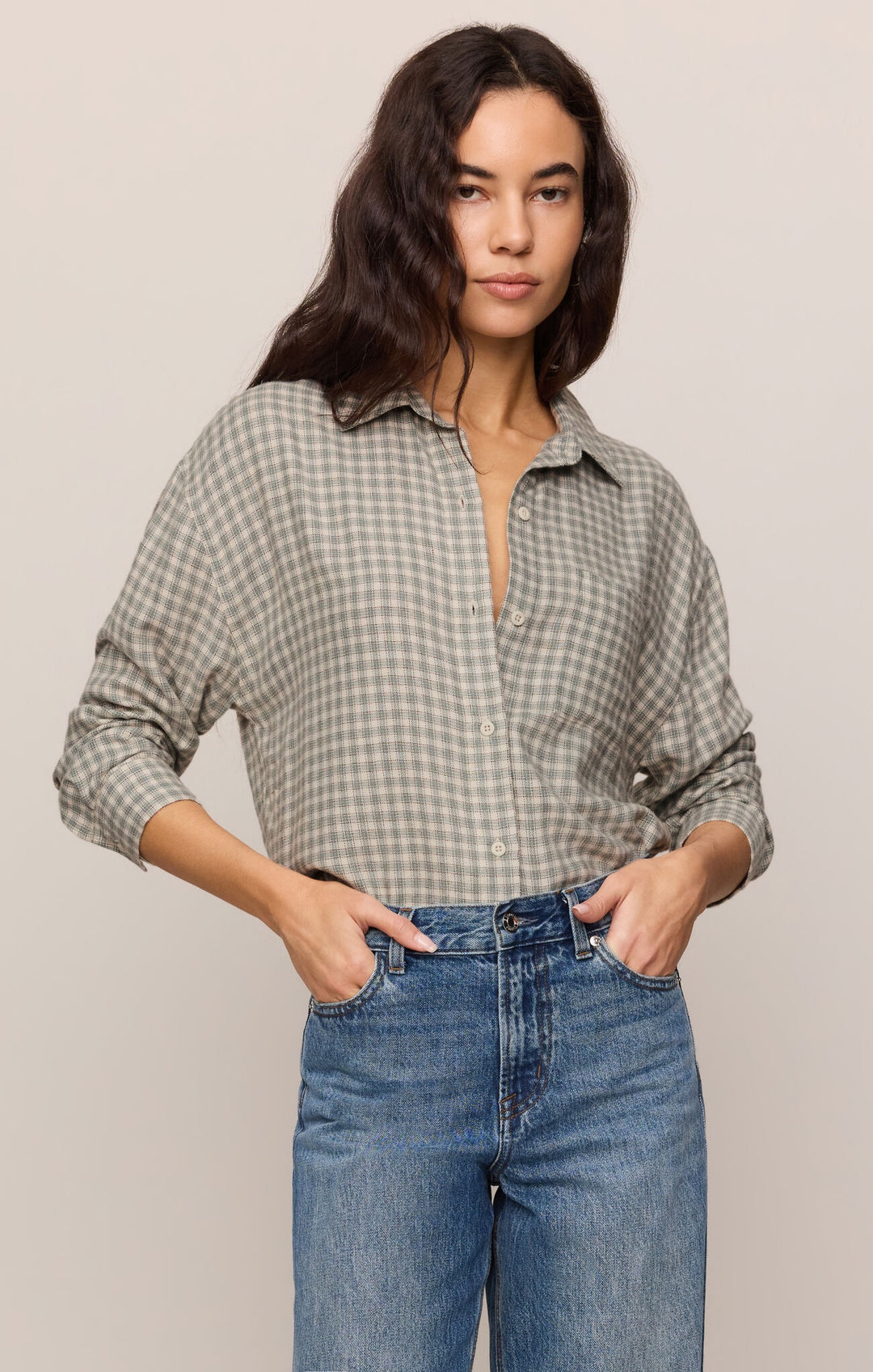 River Plaid Button Up- Emerald