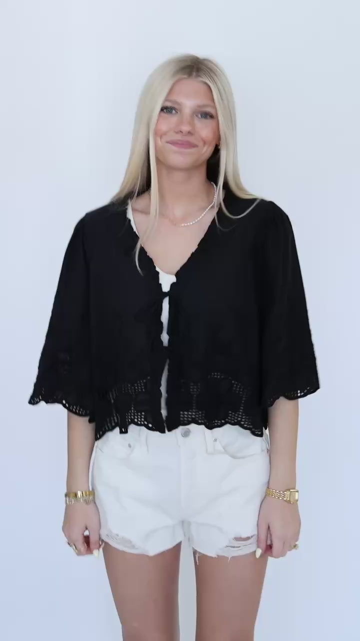 Daisy Tie Front Blouse- Black (FINAL SALE)