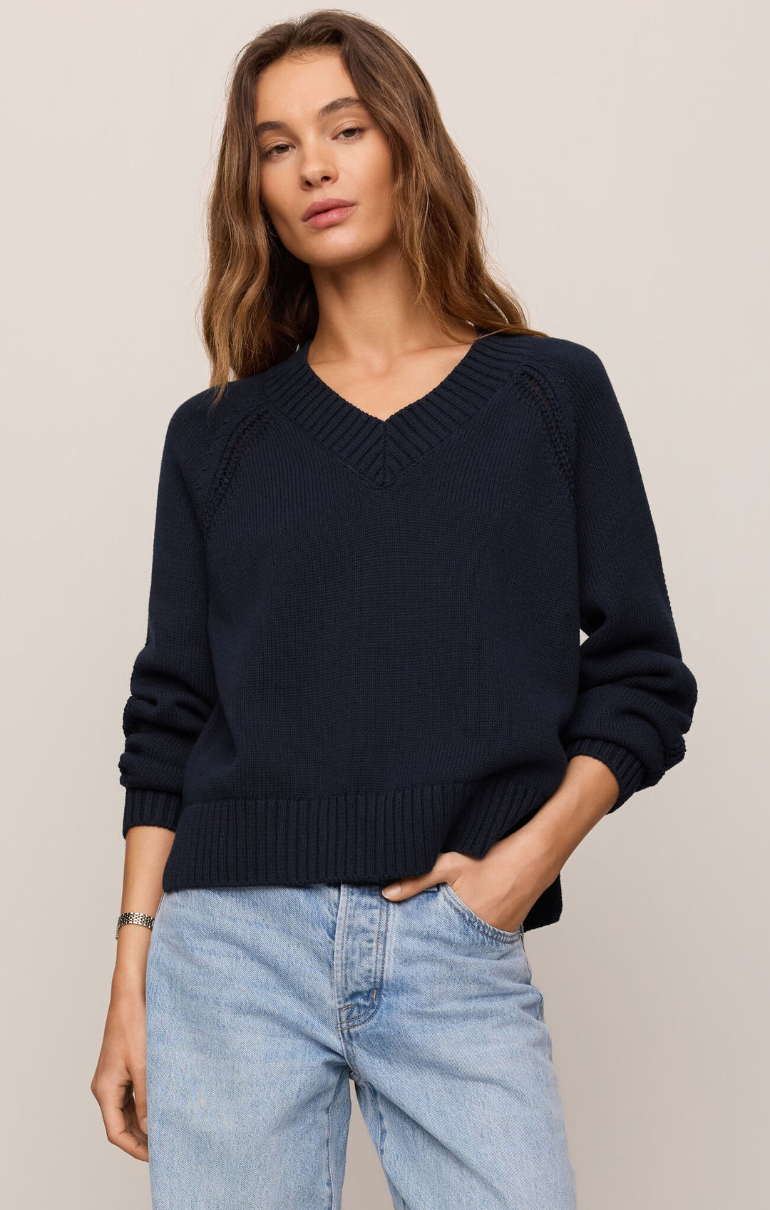 Stratton V Neck Sweater- Navy